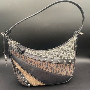 Y2K Fossil leather/signature monogram canvas shoulder bag